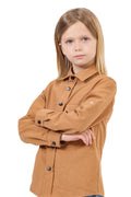 Kid Crossing Arms with Stylist Long Sleeve Brown Shirt