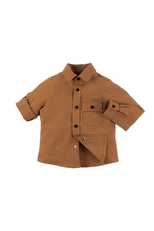 Kids' 100% Cotton Brown Shirt with Pocket