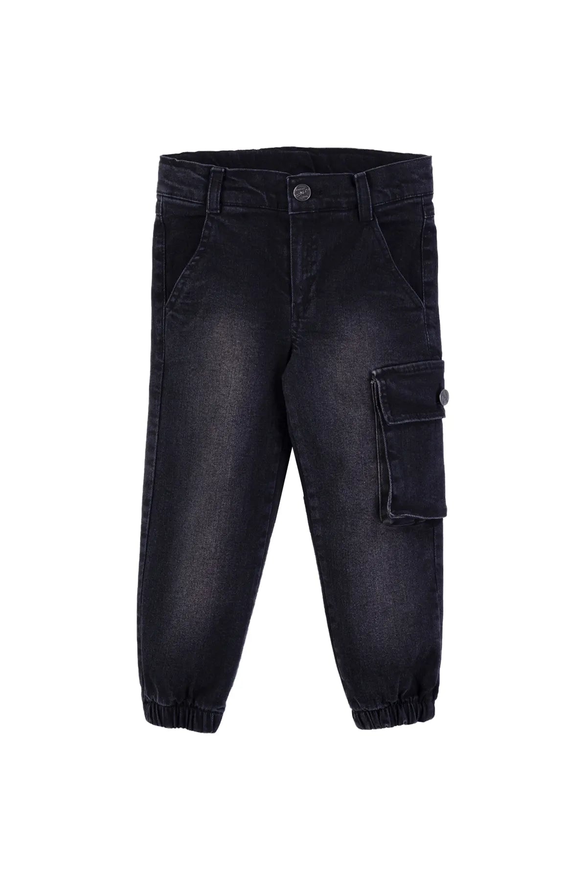 Kids' Cotton-Spandex Black Jean Jogger with Patch Pocket