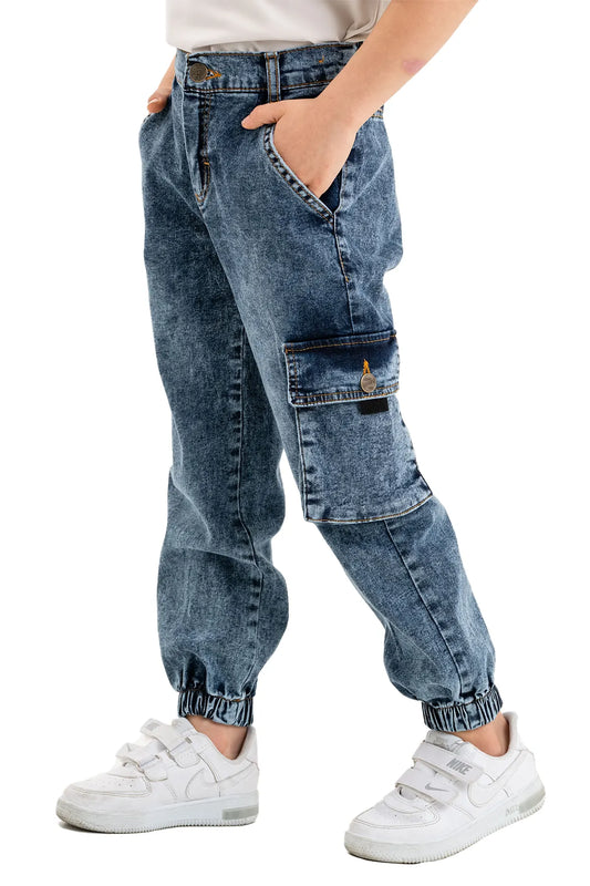 Boys' Cotton-Spandex Jean Jogger with Patch Pocket