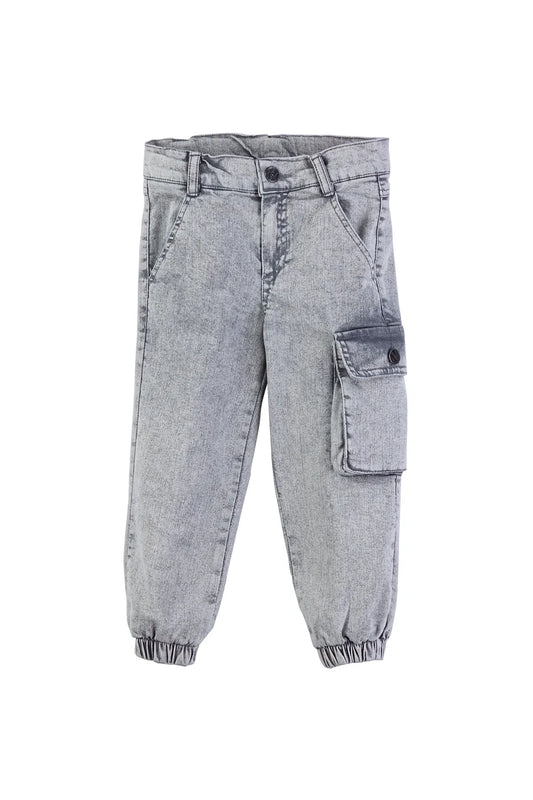 Kids' Cotton-Spandex Gray Jean Jogger with Patch Pocket