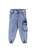 Kids' Cotton-Spandex Ice Blue Jean Jogger with Patch Pocket
