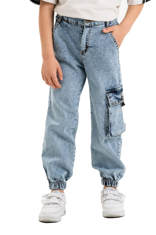 Boys' Cotton-Spandex Jean Jogger with Patch Pocket