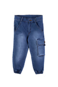 Kids' Cotton-Spandex Navy Blue Jean Jogger with Patch Pocket