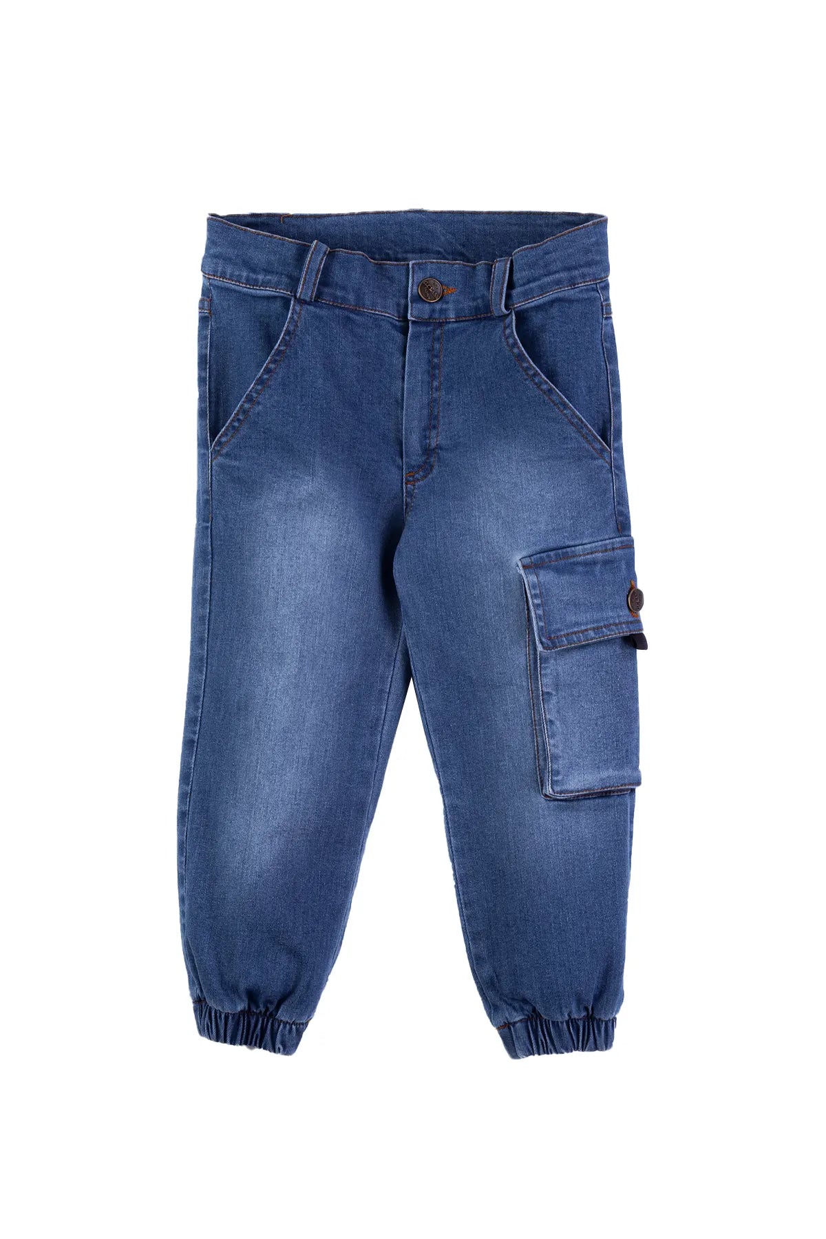 Kids' Cotton-Spandex Navy Blue Jean Jogger with Patch Pocket