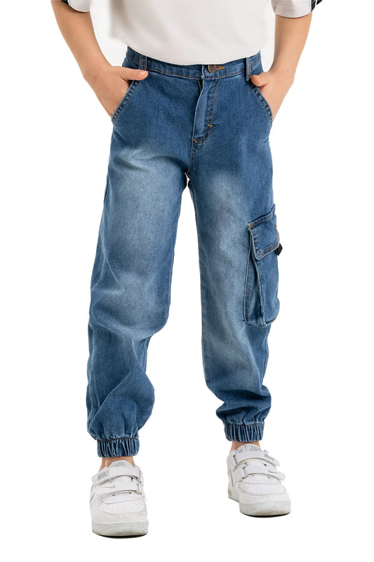 Boys' Cotton-Spandex Jean Jogger with Patch Pocket