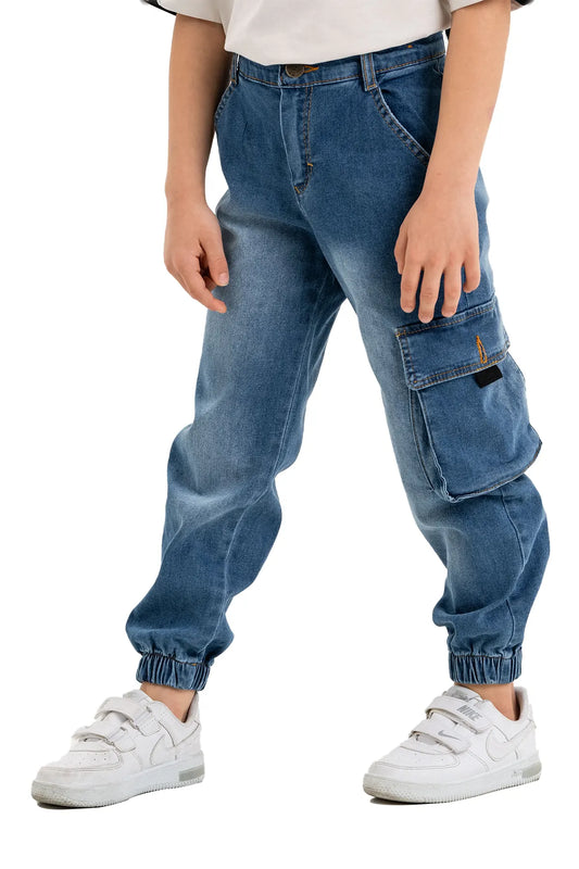 Boys' Cotton-Spandex Jean Jogger with Patch Pocket