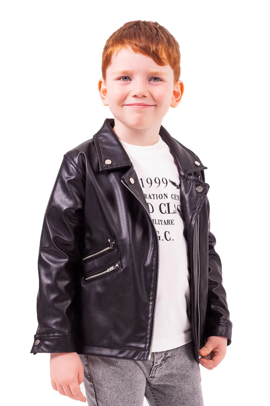 Stylish Kid Smiling with Leather Jacket