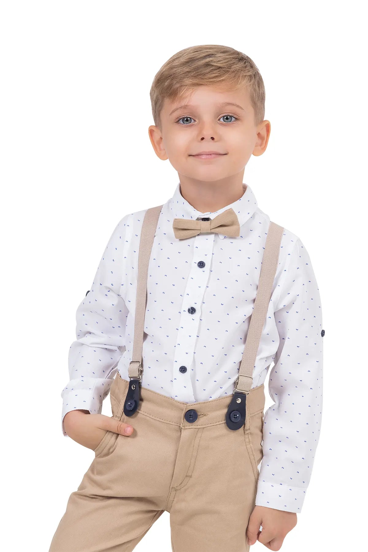 Salopette Beige Shirt Trousers Set for Kids
