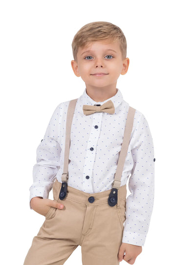 Salopette Beige Shirt Trousers Set for Kids