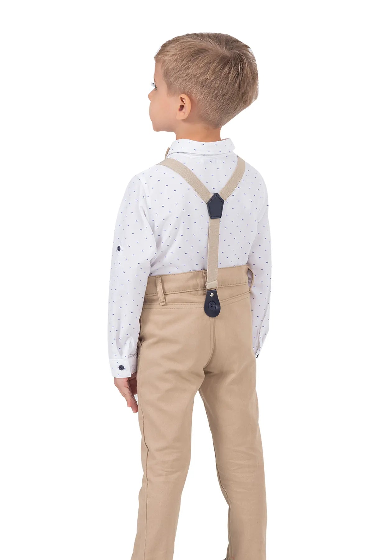 Back of Beige Chic Set for Kids with Salopette