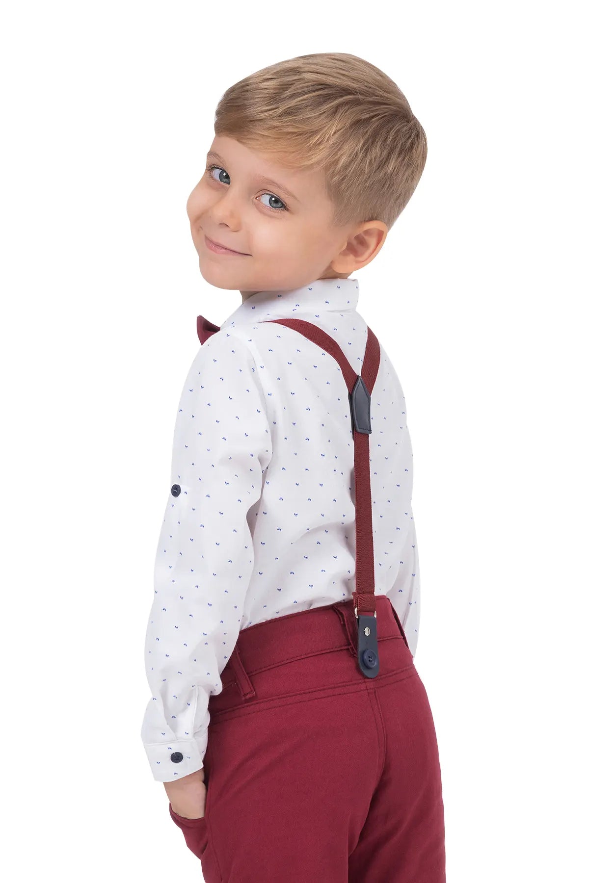Back of burgundary kid salopet set