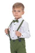 Back of Green Shirt Salopet Set for Kids with Bow Tie