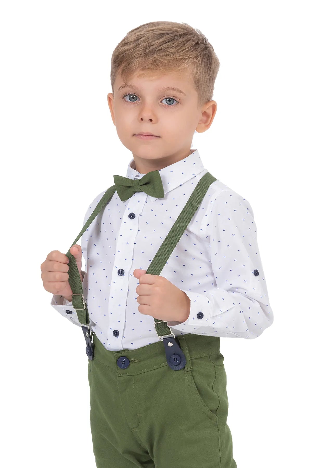 Back of Green Shirt Salopet Set for Kids with Bow Tie