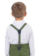 Back of Green Shirt Salopet Set for Kids with Bow Tie