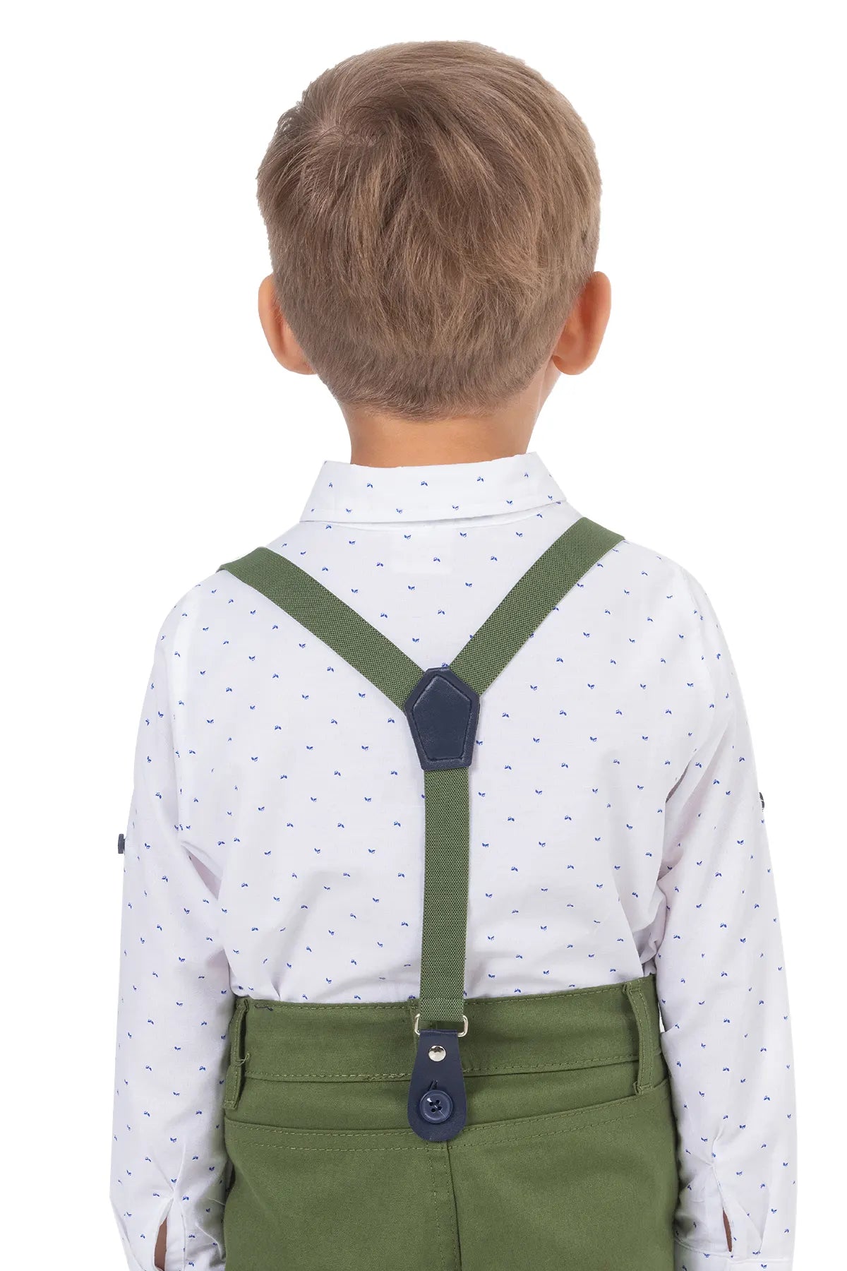 Back of Green Shirt Salopet Set for Kids with Bow Tie