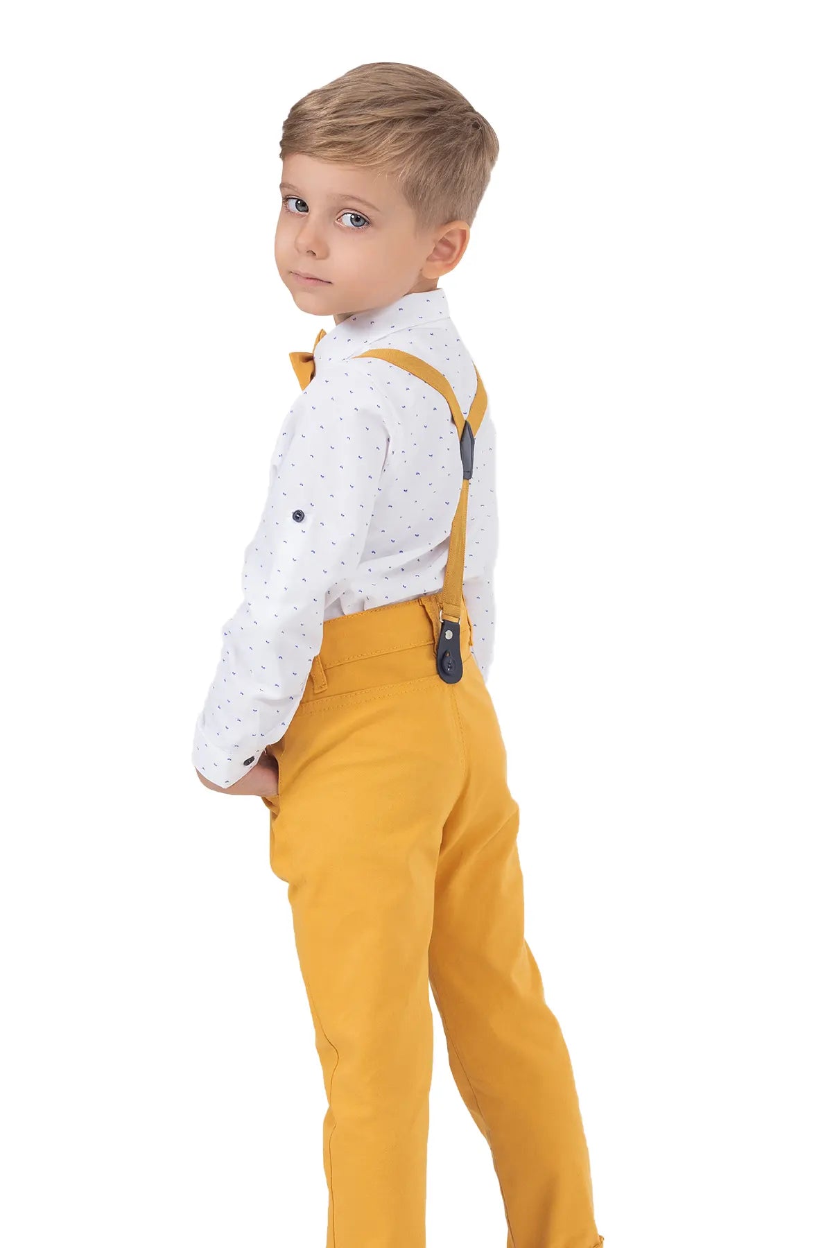 Back of Yellow Shirt Salopet Set for Kids