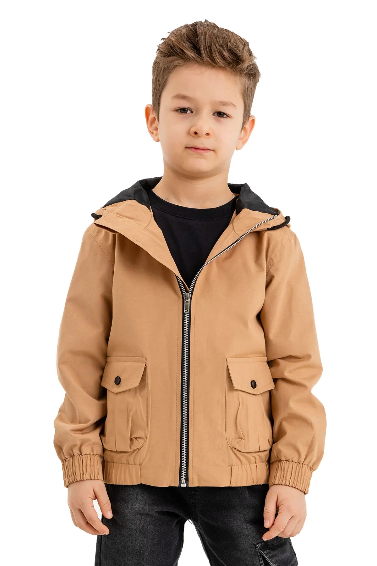 Boys' Hoodie Rain Jacket with Water-Repellent Fabric