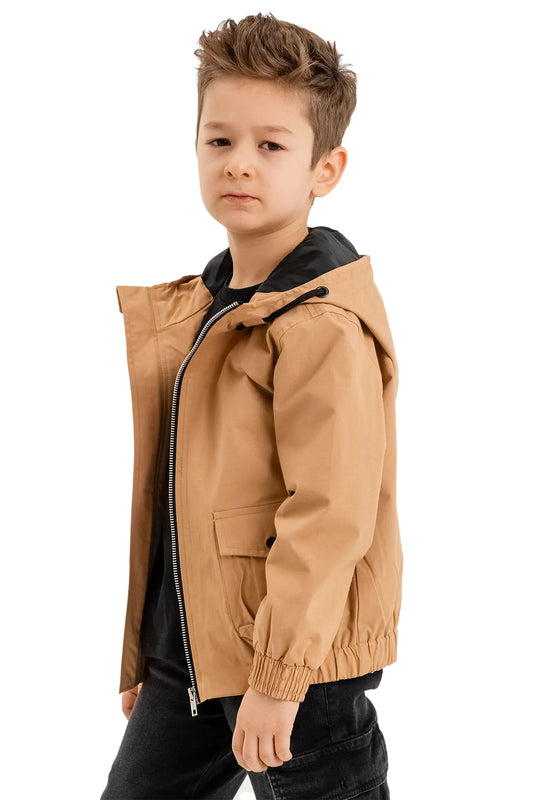 Boys' Hoodie Rain Jacket with Water-Repellent Fabric