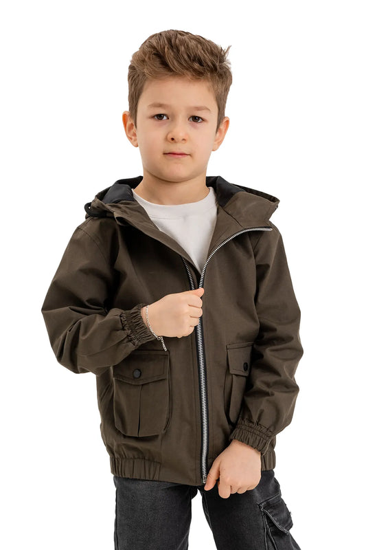 Boys' Hoodie Rain Jacket with Water-Repellent Fabric