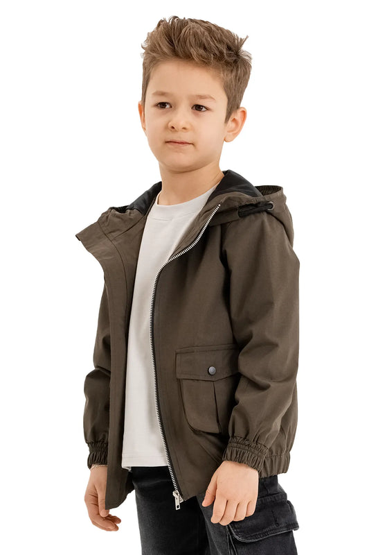 Boys' Hoodie Rain Jacket with Water-Repellent Fabric