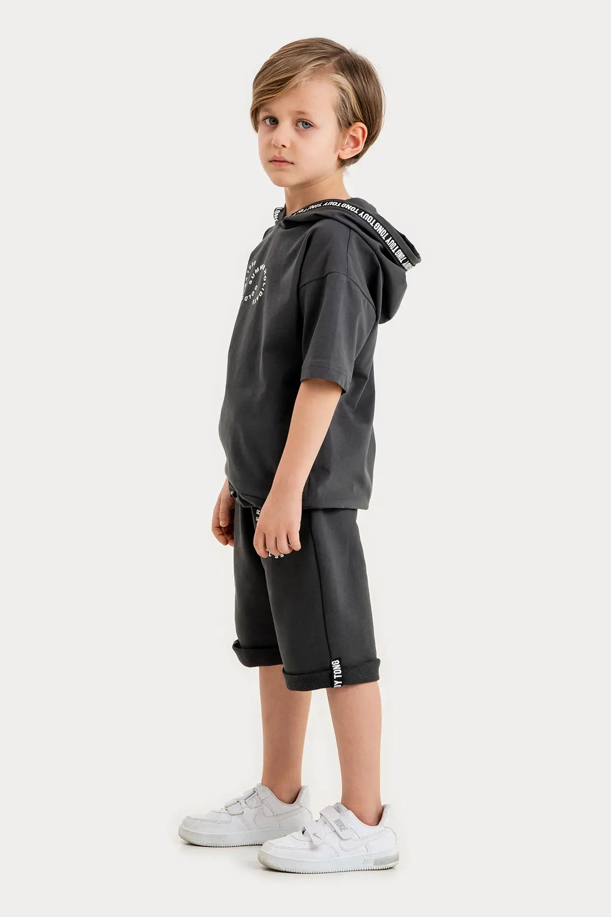 Boys Summer Outfit, "Summer Holidays" Printed with Hoodie T-shirt & Shorts