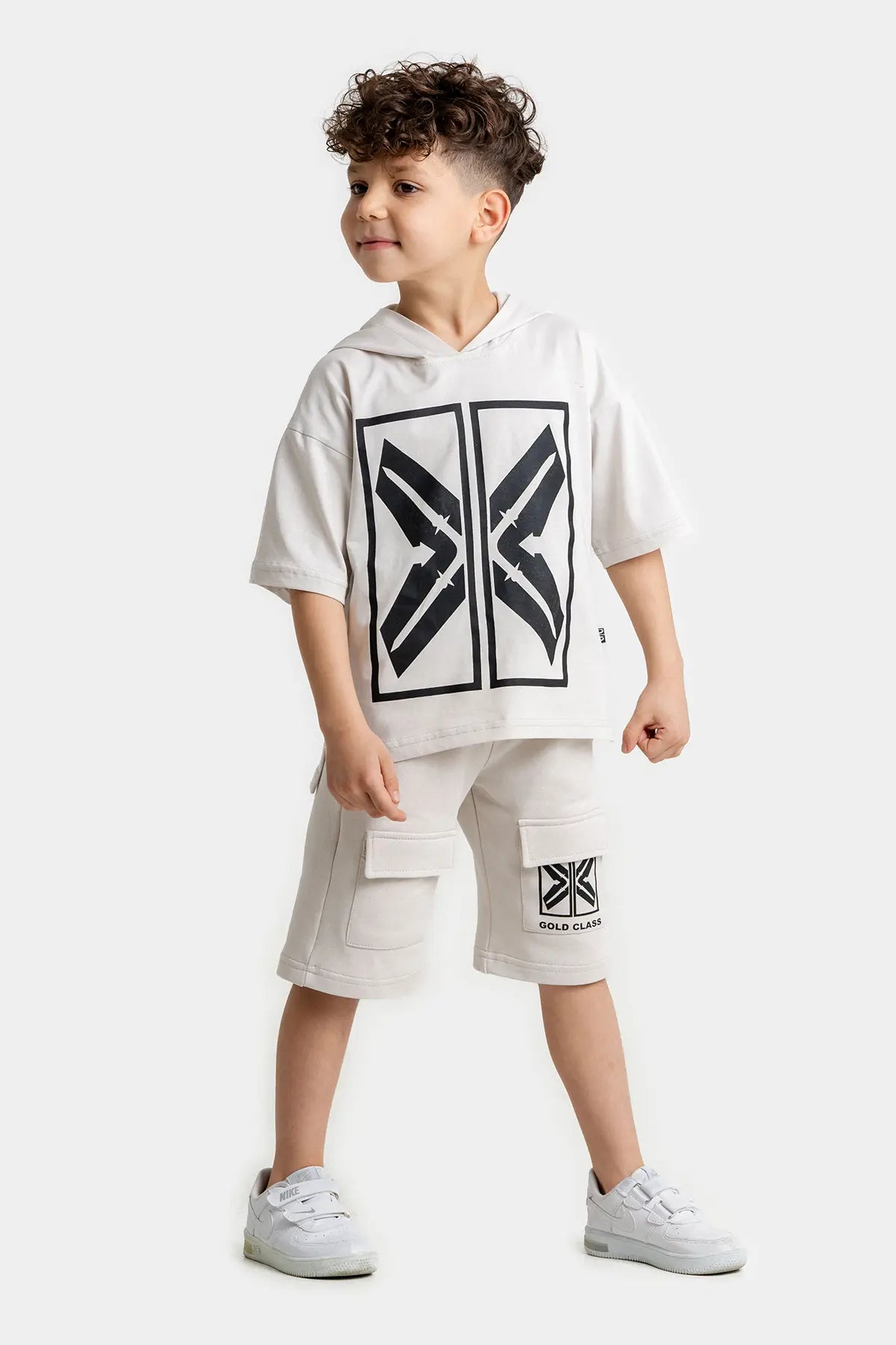 Boys Summer Outfit, "X" Print with Hoodie T-shirt & Shorts