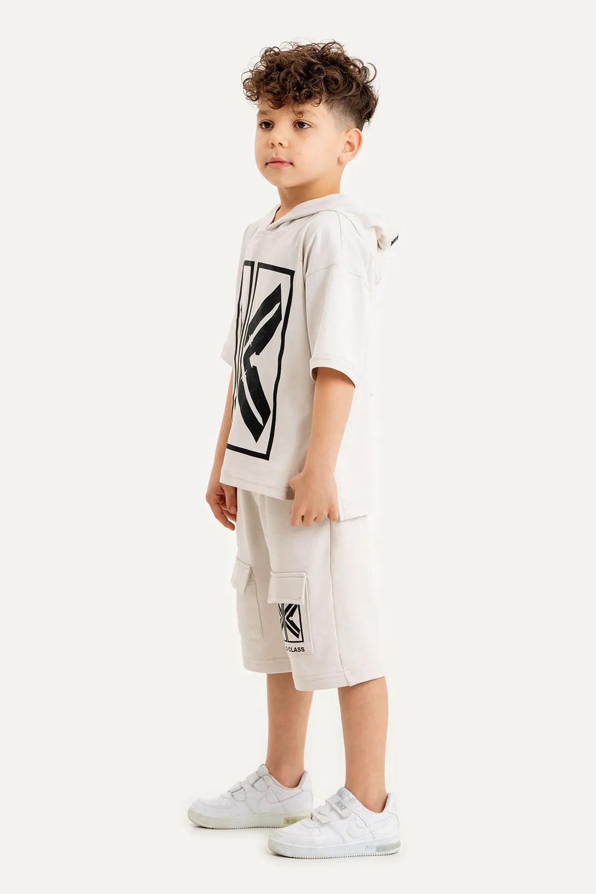 Boys Summer Outfit, "X" Print with Hoodie T-shirt & Shorts