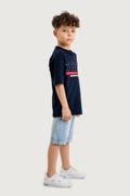 Boys Summer Outfit, Polo Club Printed with T-shirt & Denim Shorts