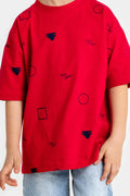 Boys Summer Outfit, Geometirc Printed with T-shirt & Denim Shorts