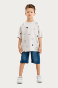 Boys Summer Outfit, Geometirc Printed with T-shirt & Denim Shorts