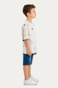 Boys Summer Outfit, Geometirc Printed with T-shirt & Denim Shorts