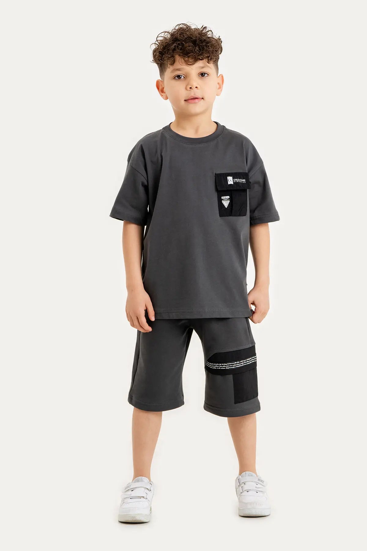 Boys Summer Outfit, Cotton T-shirt with Pocket & Shorts