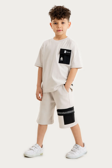 Boys Summer Outfit, Cotton T-shirt with Pocket & Shorts