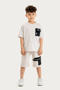 Boys Summer Outfit, Cotton T-shirt with Pocket & Shorts