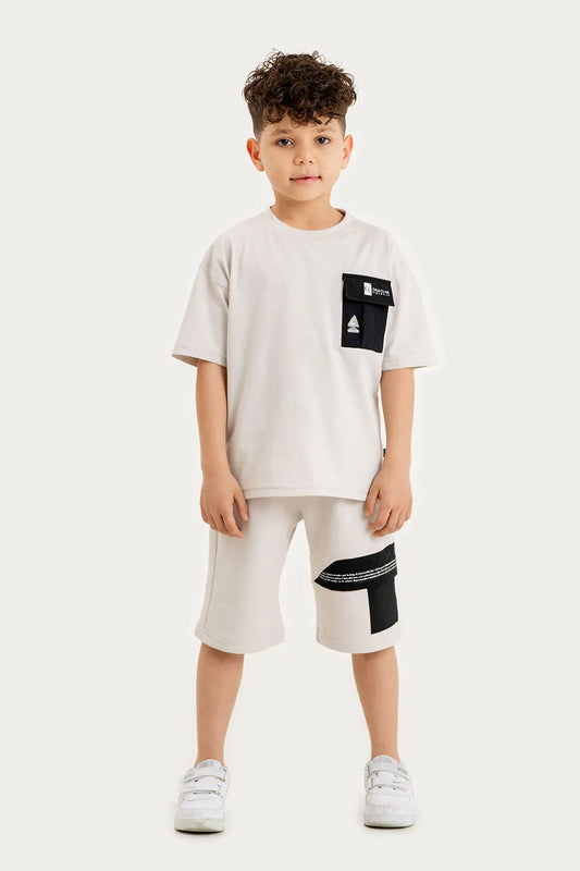 Boys Summer Outfit, Cotton T-shirt with Pocket & Shorts