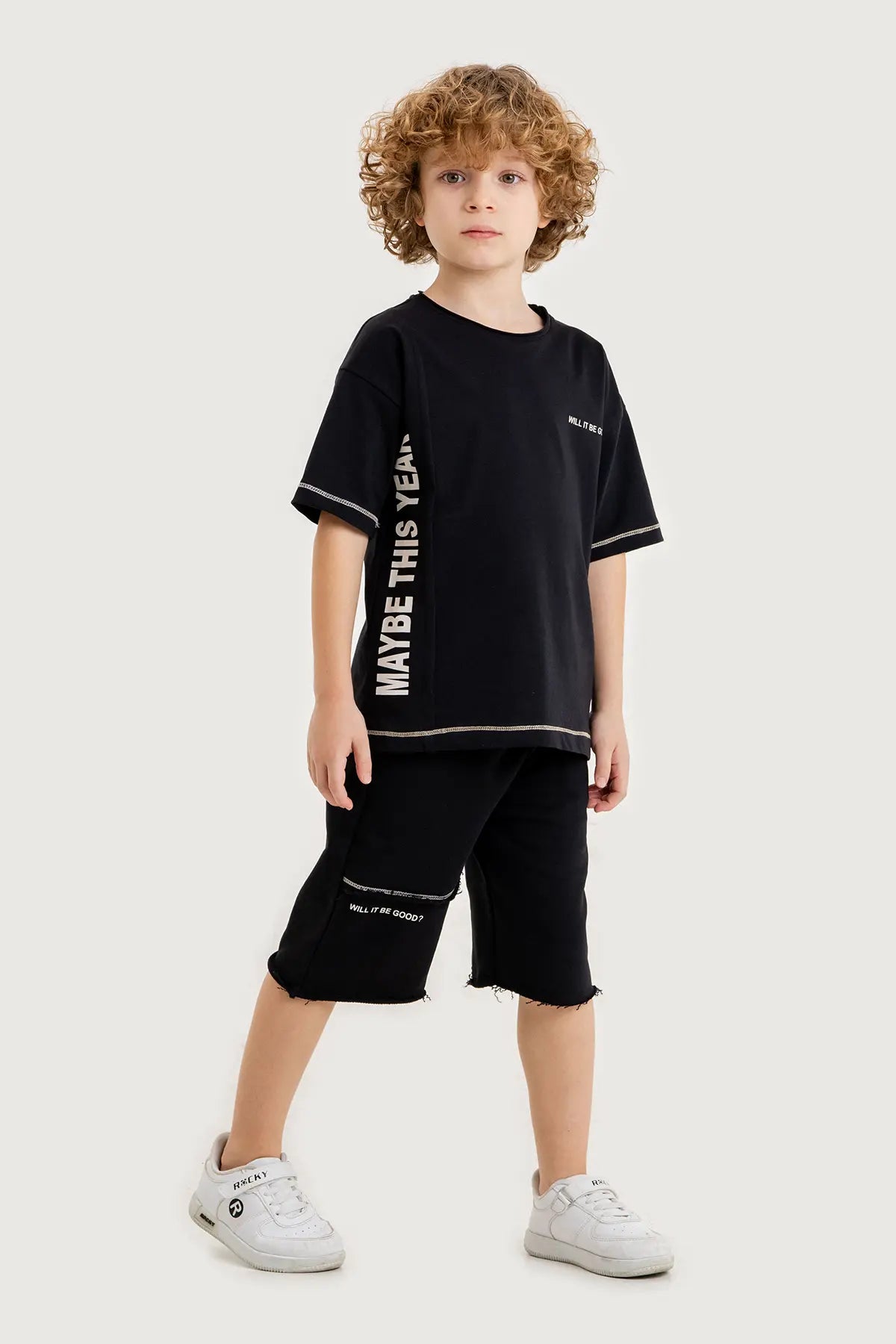 Boys Summer Outfit, "Maybe This Year" Printed with Hoodie T-shirt & Shorts