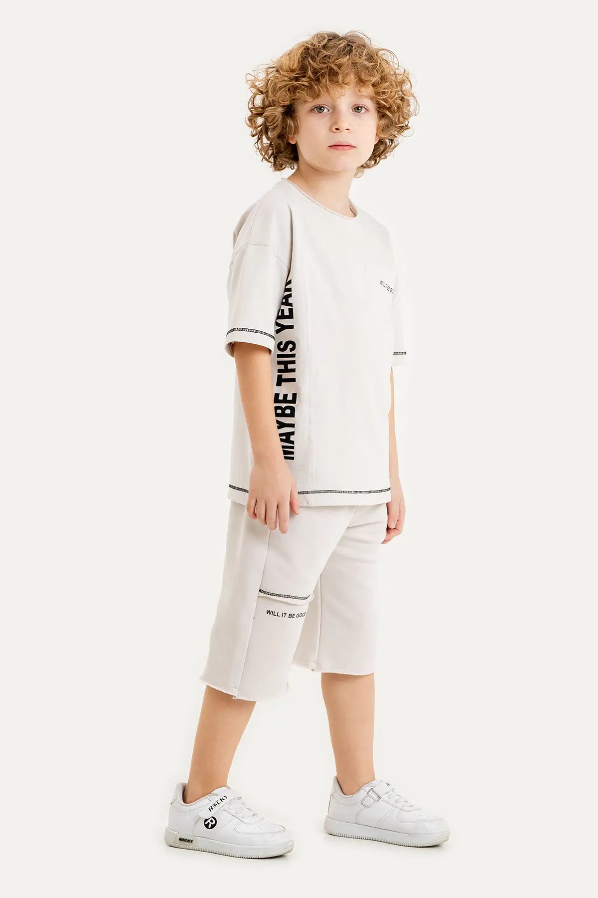 Boys Summer Outfit, "Maybe This Year" Printed with Hoodie T-shirt & Shorts