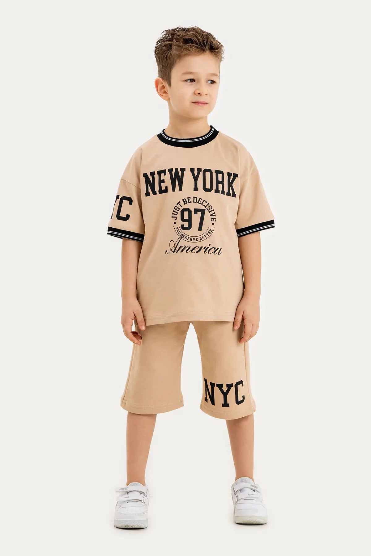 Boys Summer Outfit, New York NYC Printed T-shirt & Cotton Shorts