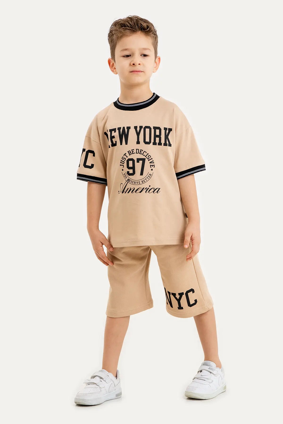 Boys Summer Outfit, New York NYC Printed T-shirt & Cotton Shorts