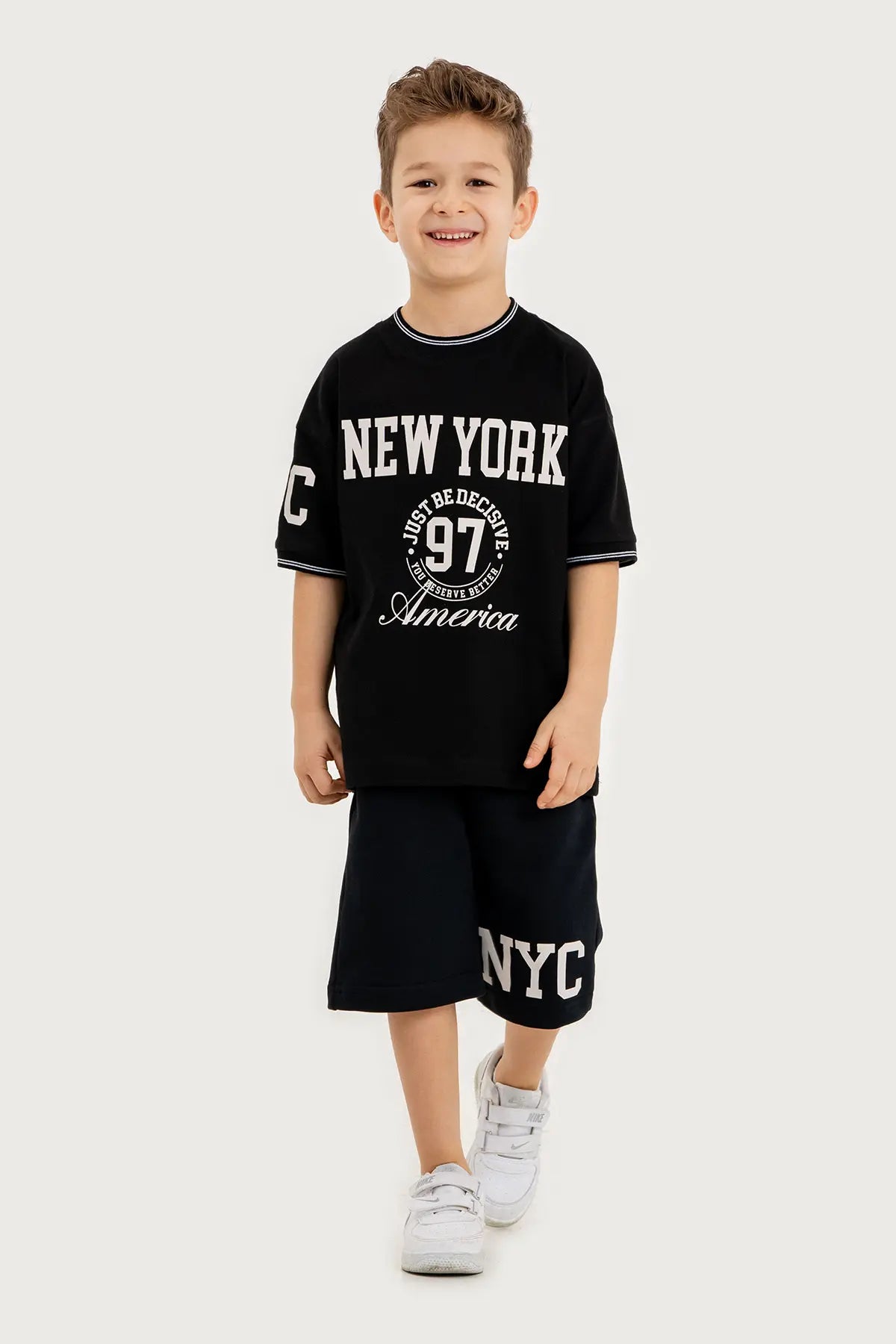 Boys Summer Outfit, New York NYC Printed T-shirt & Cotton Shorts