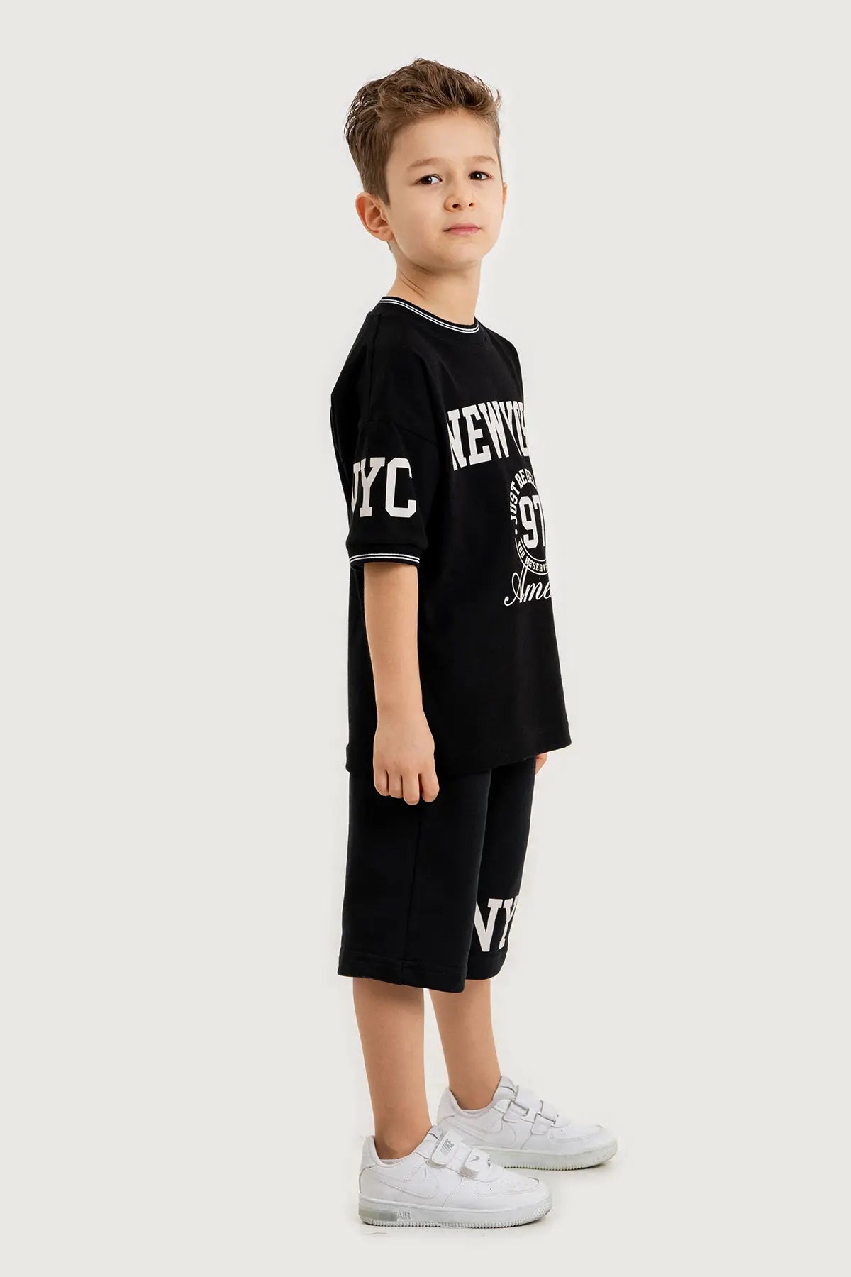 Boys Summer Outfit, New York NYC Printed T-shirt & Cotton Shorts