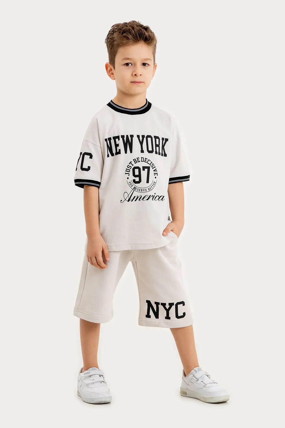 Boys Summer Outfit, New York NYC Printed T-shirt & Cotton Shorts