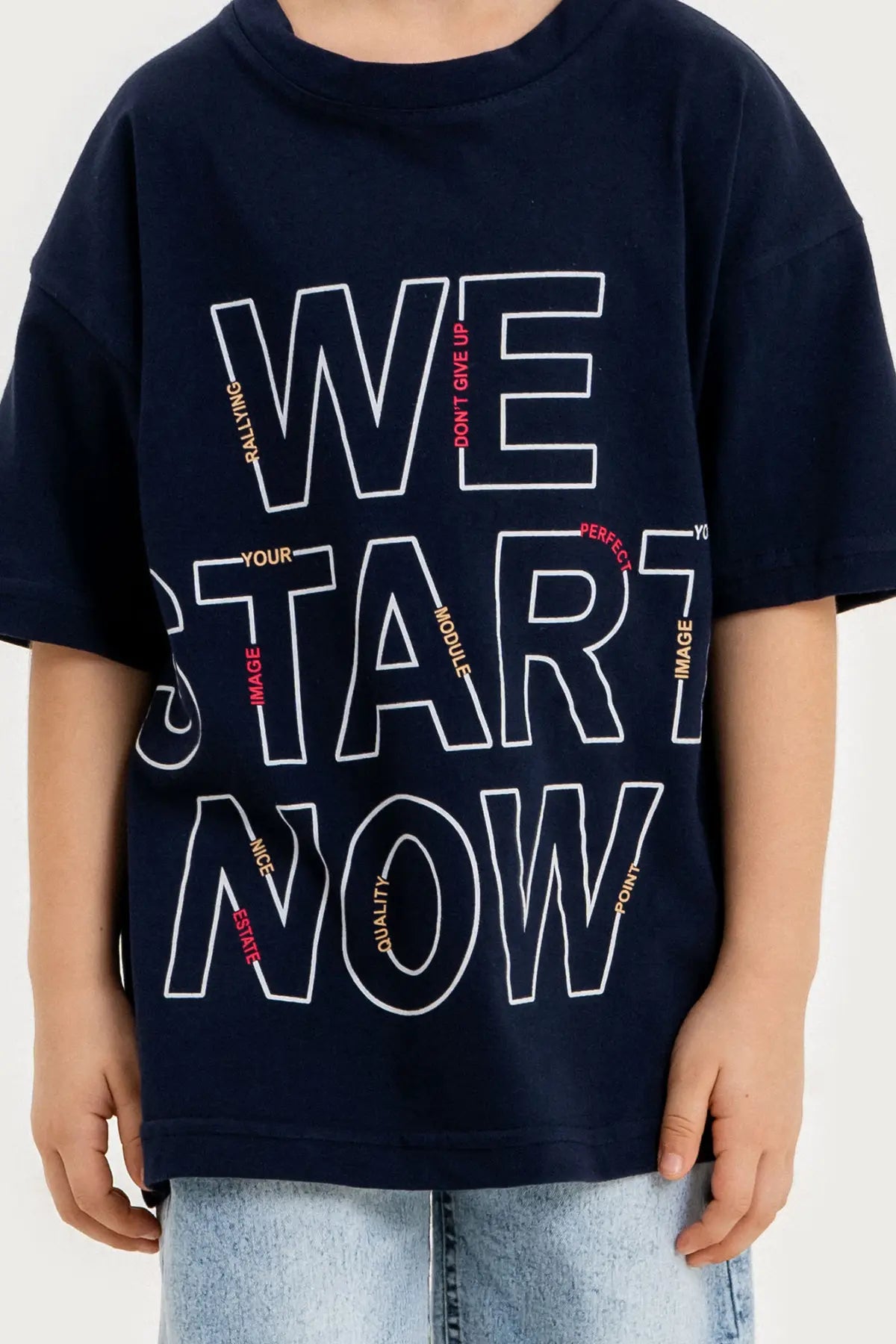 Boys Summer Outfit, "We Start Now" Printed T-shirt & Denim Shorts