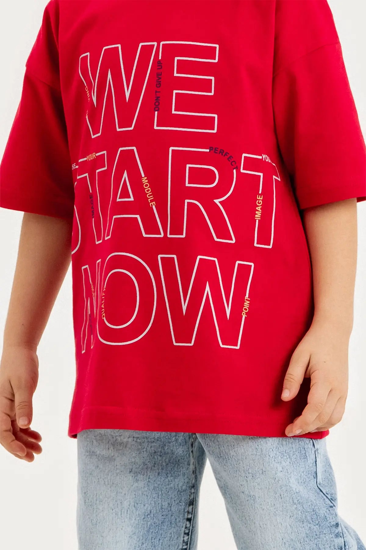 Boys Summer Outfit, "We Start Now" Printed T-shirt & Denim Shorts