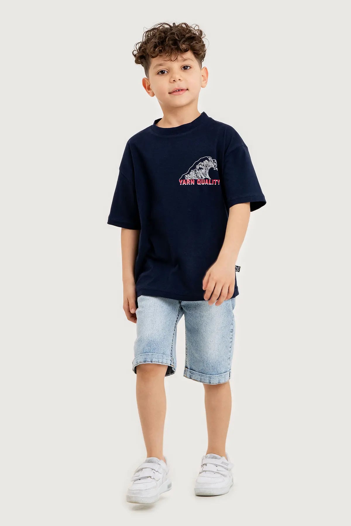 Boys Summer Outfit, "Swell Days" Printed T-shirt & Denim Shorts