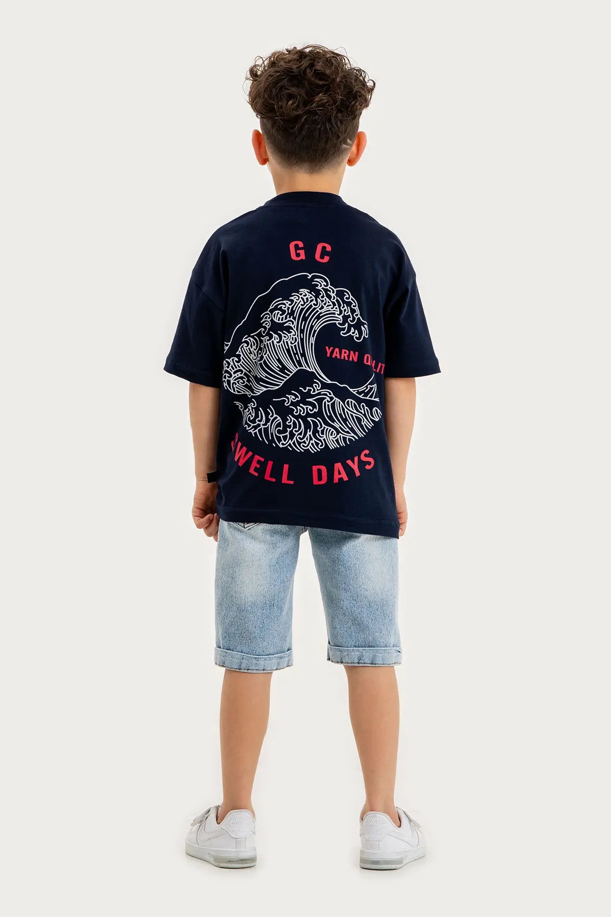 Boys Summer Outfit, "Swell Days" Printed T-shirt & Denim Shorts