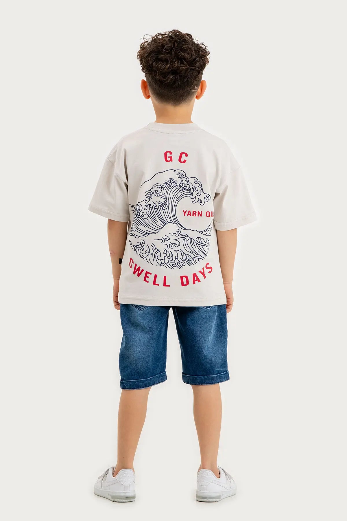 Boys Summer Outfit, "Swell Days" Printed T-shirt & Denim Shorts