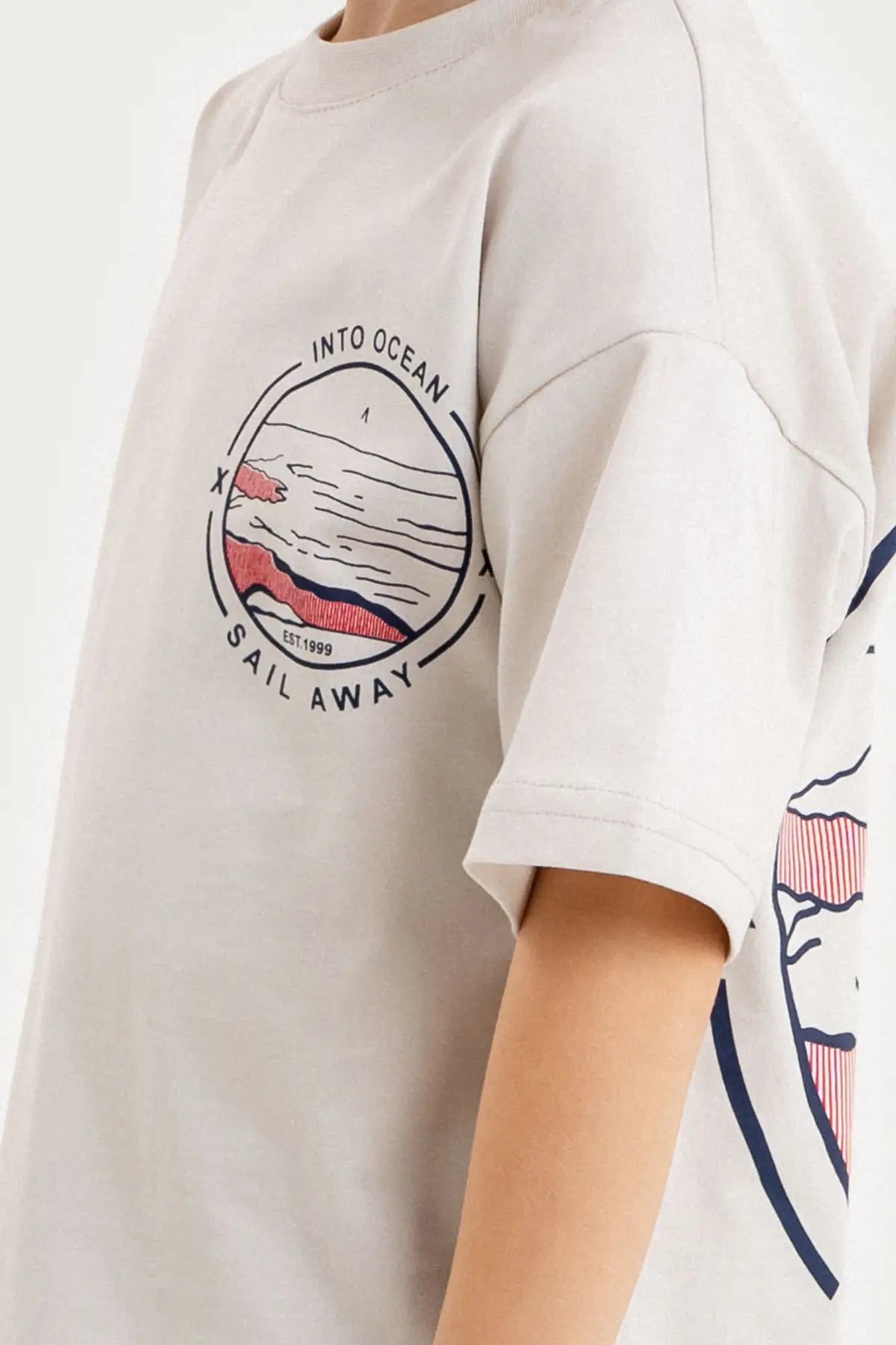 Boys Summer Outfit, "Into Ocean Sail Away" Printed T-shirt & Denim Shorts