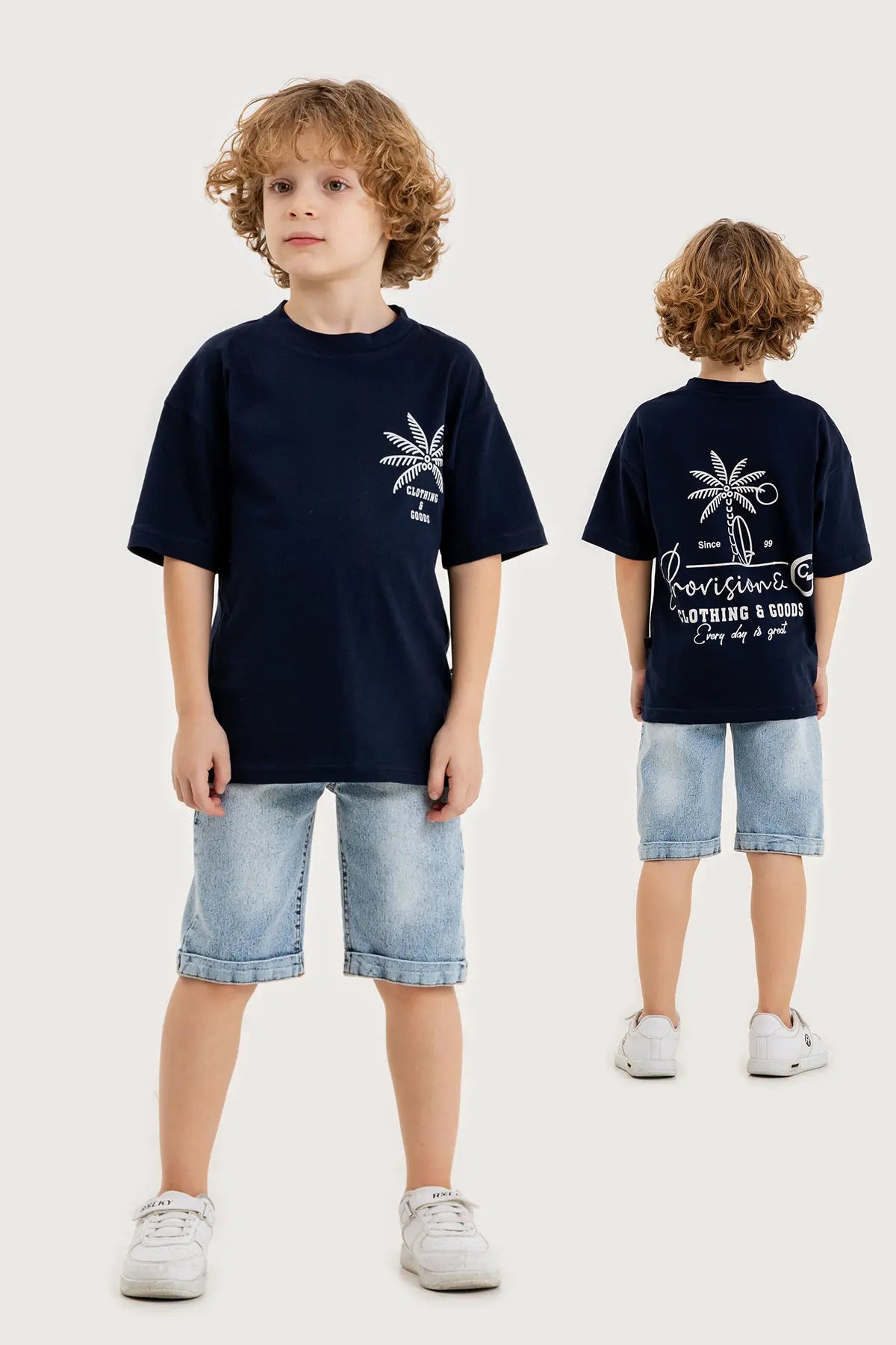 Boys Summer Outfit, "Everyday is Great" Printed T-shirt & Denim Shorts